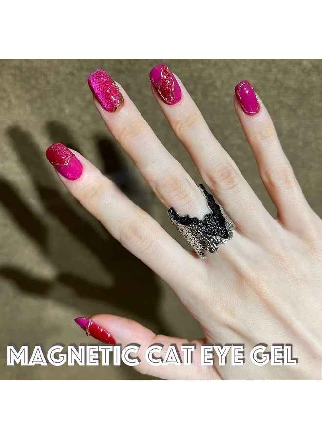 Crystal Cat Eye Gel Polish Kits Magnetic Nail Polish Set Holographic Cats Shiny Diamond Glitter Gel With Magnet Stick (Dark Pink)