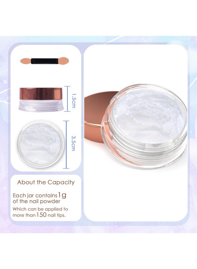 White Chrome Nail Powder Glazed Donut Nails Metallic Effect Pigment Shimmer Pearlescent Mica Powder Iridescent Aurora Nail Glitter Fairy Dust Gel Nail Art Supplies Nail Techs Pearl Chrome