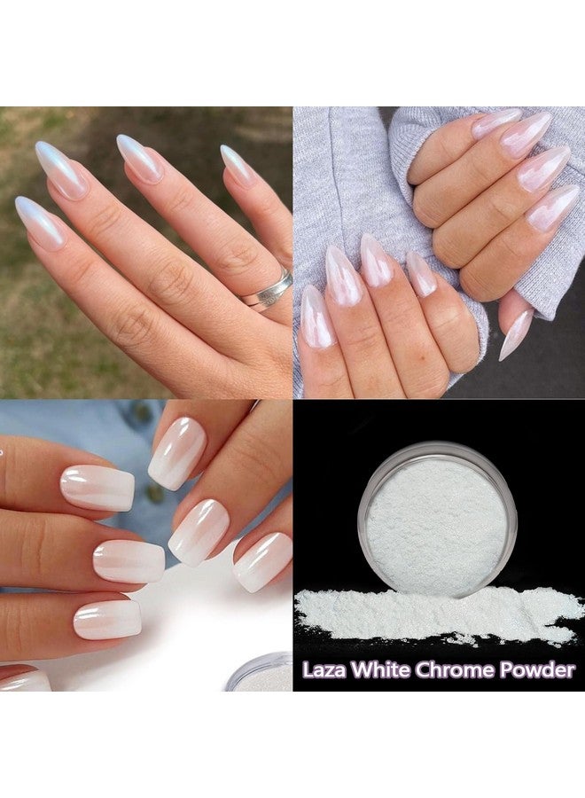 White Chrome Nail Powder Glazed Donut Nails Metallic Effect Pigment Shimmer Pearlescent Mica Powder Iridescent Aurora Nail Glitter Fairy Dust Gel Nail Art Supplies Nail Techs Pearl Chrome