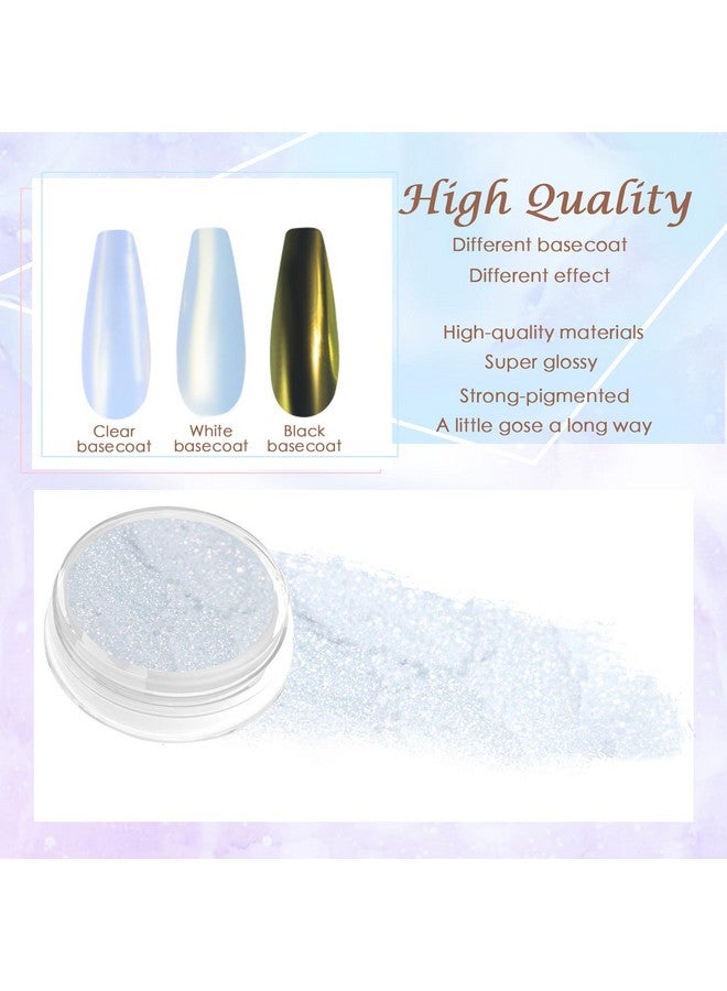 White Chrome Nail Powder Glazed Donut Nails Metallic Effect Pigment Shimmer Pearlescent Mica Powder Iridescent Aurora Nail Glitter Fairy Dust Gel Nail Art Supplies Nail Techs Pearl Chrome