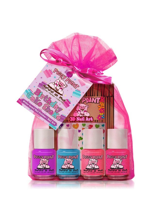 100% Nontoxic Girls Nail Polish Safe Crueltyfree Vegan & Low Odor For Kids Birthday Cake Shake Set (4 Polish + Nail Art Gift Set)