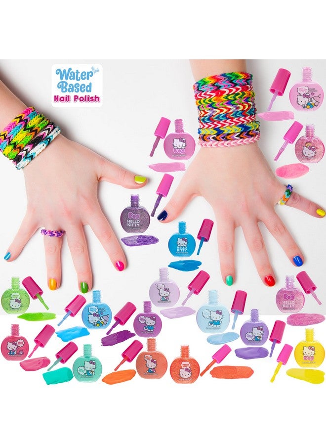 Hello Kitty Nontoxic Waterbased Peeloff Nail Polish Set With Glittery Shimmery & Opaque Colors For Girl Kids Ages 3+ Perfect For Parties Sleepovers & Makeovers 18 Pcs