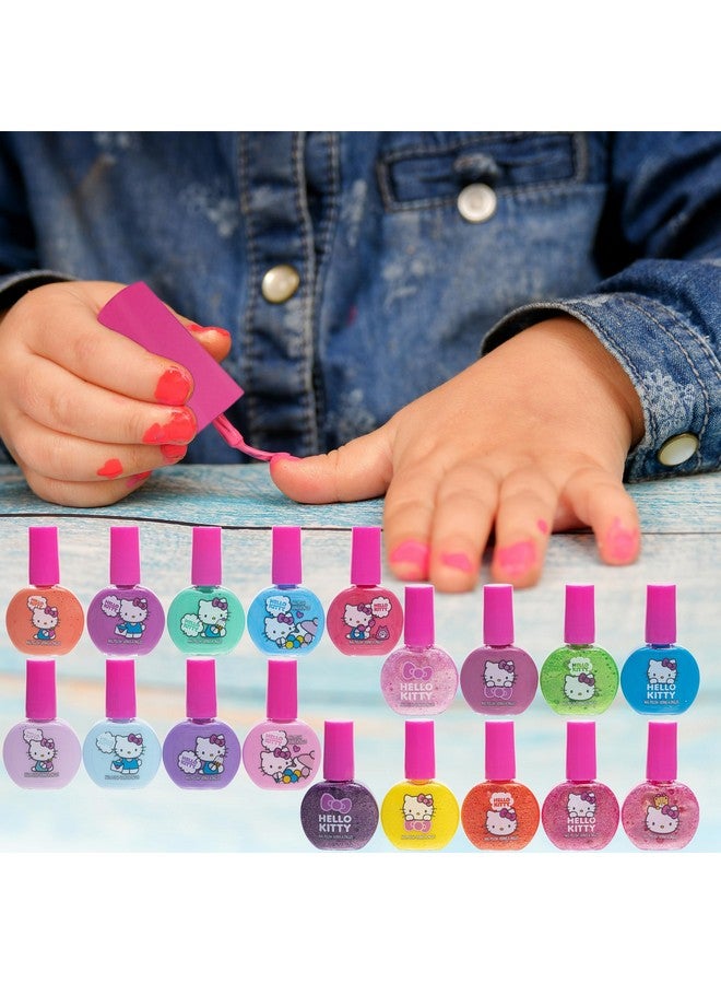 Hello Kitty Nontoxic Waterbased Peeloff Nail Polish Set With Glittery Shimmery & Opaque Colors For Girl Kids Ages 3+ Perfect For Parties Sleepovers & Makeovers 18 Pcs