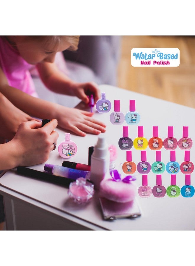 Hello Kitty Nontoxic Waterbased Peeloff Nail Polish Set With Glittery Shimmery & Opaque Colors For Girl Kids Ages 3+ Perfect For Parties Sleepovers & Makeovers 18 Pcs