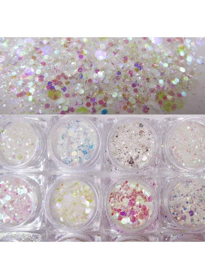 12 Colors Mermaid Iridescent Chunky Glitter Hexagon Fine Glitters Sequins Flakes & Powder Pigment For Epoxy Resin Makeup Body Crafts Nail Art Designs