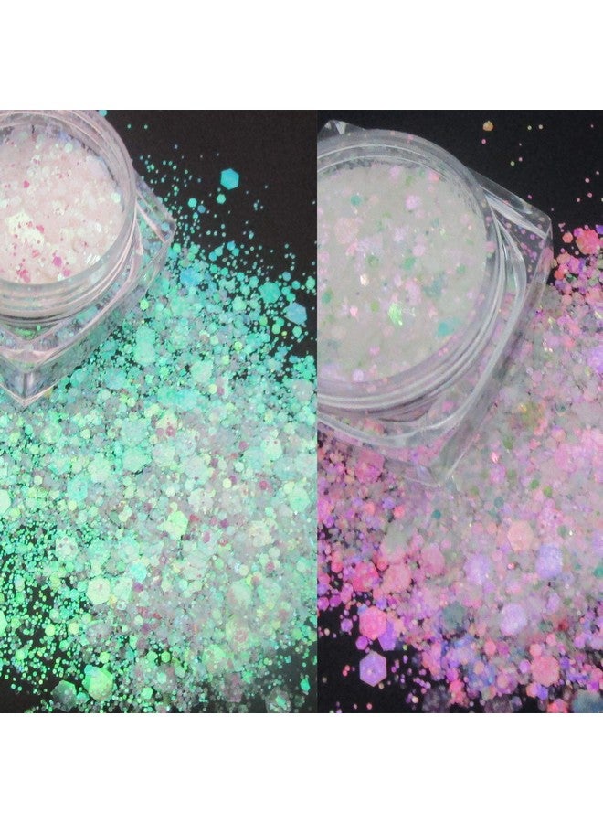 12 Colors Mermaid Iridescent Chunky Glitter Hexagon Fine Glitters Sequins Flakes & Powder Pigment For Epoxy Resin Makeup Body Crafts Nail Art Designs