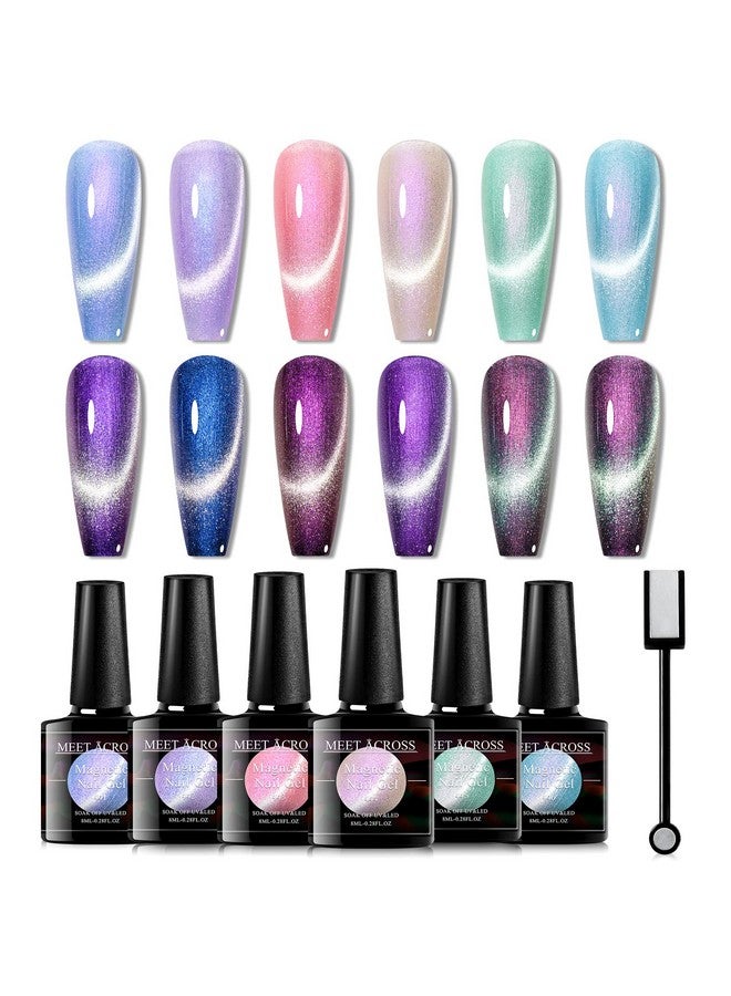 Cat Eye Gel Polish Mermaid Glitter Nail Polish Set Soak Off Uv Led Light Magic Gel Nail Polish Kit Manicure Nail Art Gift Kit 6 Colors Free Magnet Stick (Mermaid Glitter)