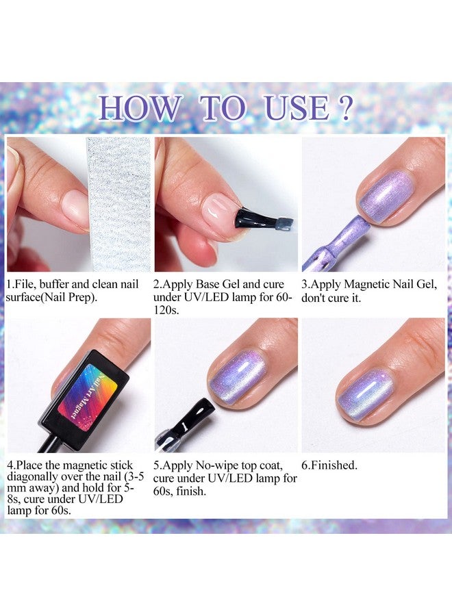 Cat Eye Gel Polish Mermaid Glitter Nail Polish Set Soak Off Uv Led Light Magic Gel Nail Polish Kit Manicure Nail Art Gift Kit 6 Colors Free Magnet Stick (Mermaid Glitter)