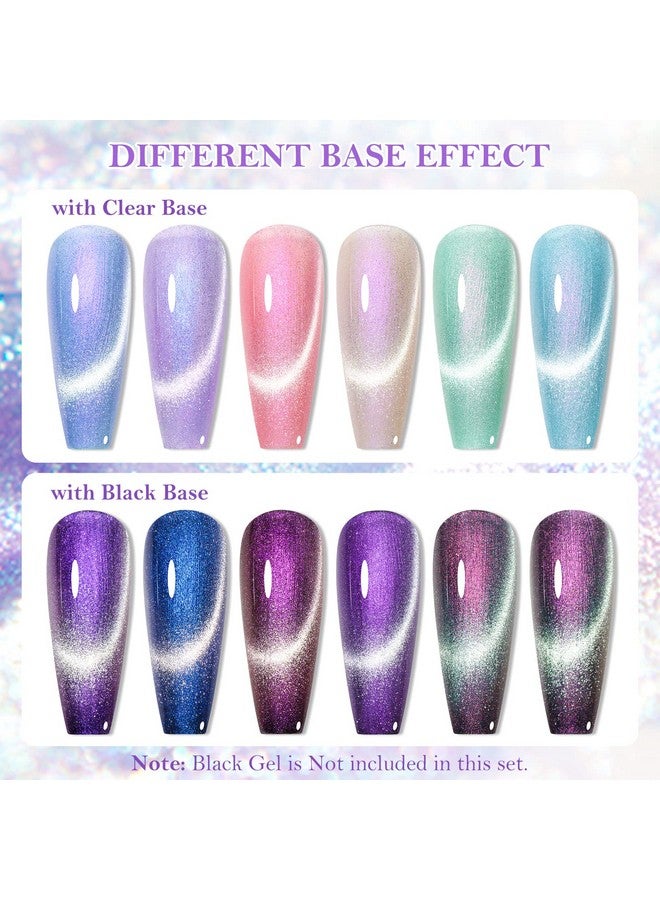 Cat Eye Gel Polish Mermaid Glitter Nail Polish Set Soak Off Uv Led Light Magic Gel Nail Polish Kit Manicure Nail Art Gift Kit 6 Colors Free Magnet Stick (Mermaid Glitter)