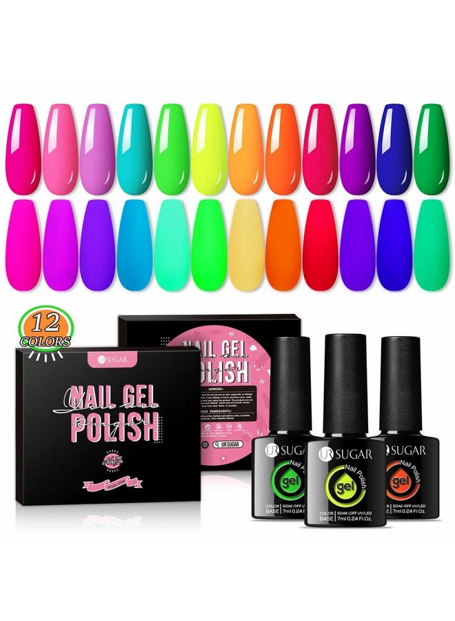 Neon Gel Nail Polish Set 12 Colors Hot Pink Orange Yellow Green Blue Red Purple Neon Pastel Color Spring Summer Nail Polish Kit Fluorescent Gel Polish Set For Home Diy Manicure Nail Salon