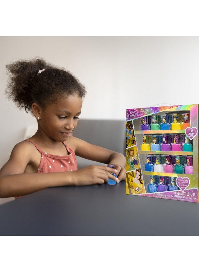 Disney Princess Belle 18 Pcs Nontoxic Peeloff Waterbased Safe Quick Dry Nail Polish Kit Birthday Gift Nail Paint Set For Girls Glittery And Opaque Colors Kids Ages 3+