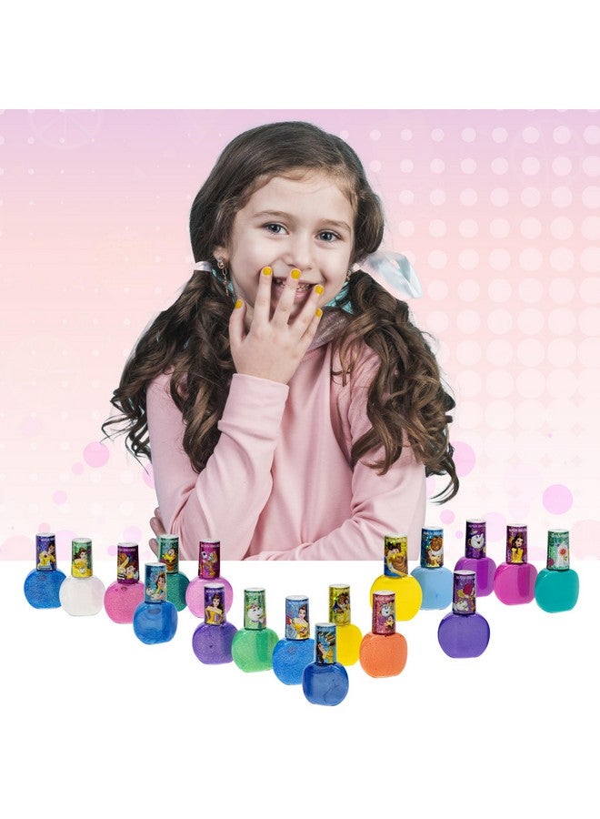 Disney Princess Belle 18 Pcs Nontoxic Peeloff Waterbased Safe Quick Dry Nail Polish Kit Birthday Gift Nail Paint Set For Girls Glittery And Opaque Colors Kids Ages 3+