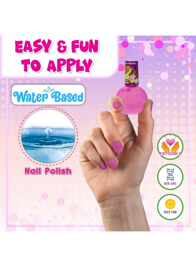 Disney Princess Belle 18 Pcs Nontoxic Peeloff Waterbased Safe Quick Dry Nail Polish Kit Birthday Gift Nail Paint Set For Girls Glittery And Opaque Colors Kids Ages 3+