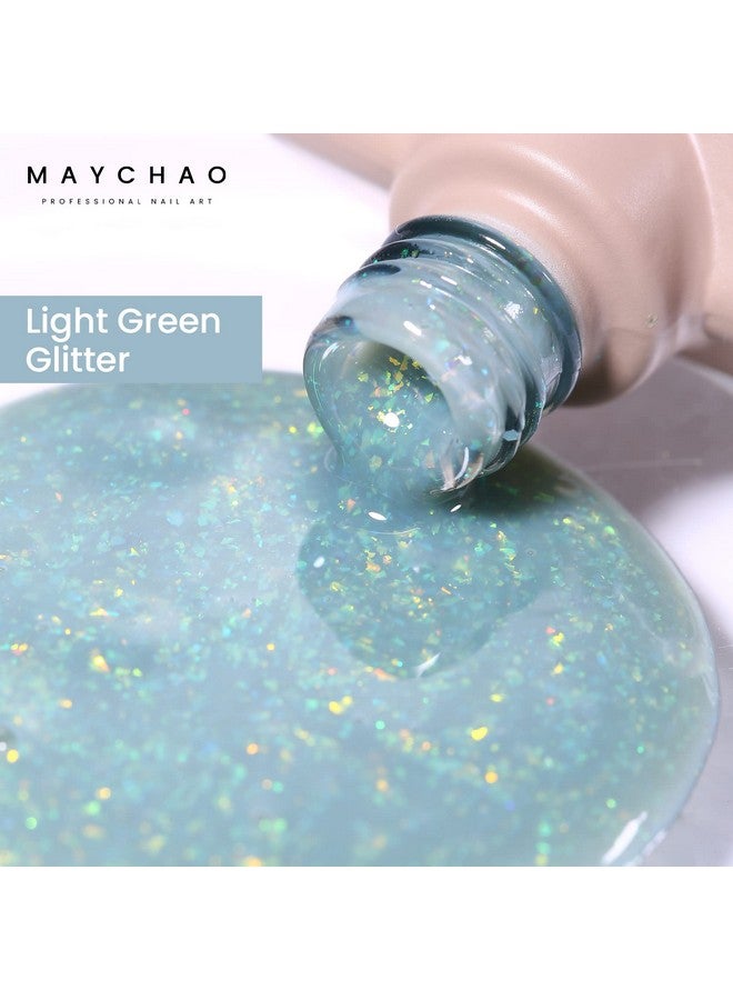15Ml Light Green Glitter Gel Nail Polish 1Pc Green Shimmer Gel Polish Soak Off Uv Led Nail Polish Nail Art Starter Manicure Salon Diy At Home 0.5 Oz