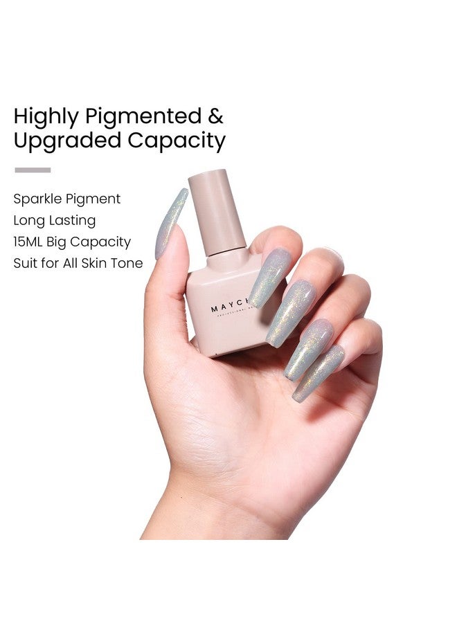 15Ml Light Green Glitter Gel Nail Polish 1Pc Green Shimmer Gel Polish Soak Off Uv Led Nail Polish Nail Art Starter Manicure Salon Diy At Home 0.5 Oz