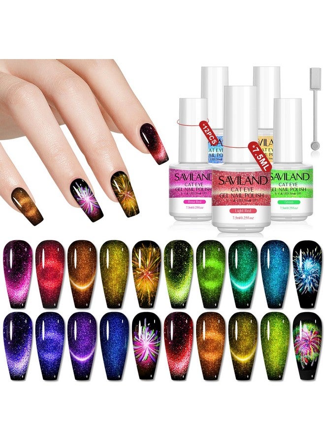 12 Colors Crystal Cat Eye Gel Nail Polish Set Glitter Spring Summer Shiny Dreamy Series With Doublehead Magnetic Stick Reflective Disco 2023 Manicure Diy Sparkle Nail Art Salon Home Gifts