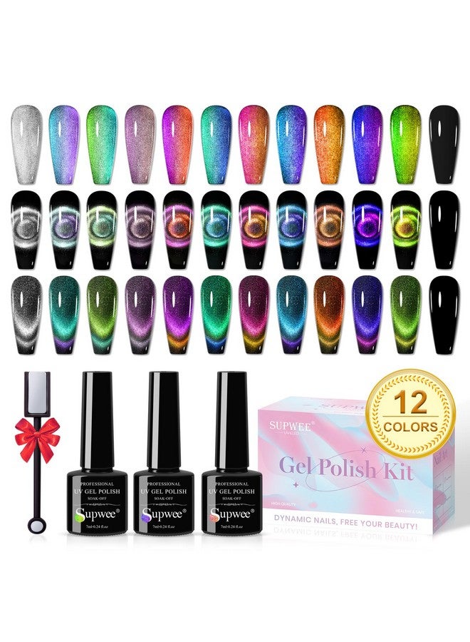 Cat Eye Gel Nail Polish Set 12 Colors 9D Magnetic Nail Polish Gel Galaxy Cateye Nail Gel Polish With 1 Black Gel And Magnetic Lamp Cure Required Home Manicure Diy Nail Art