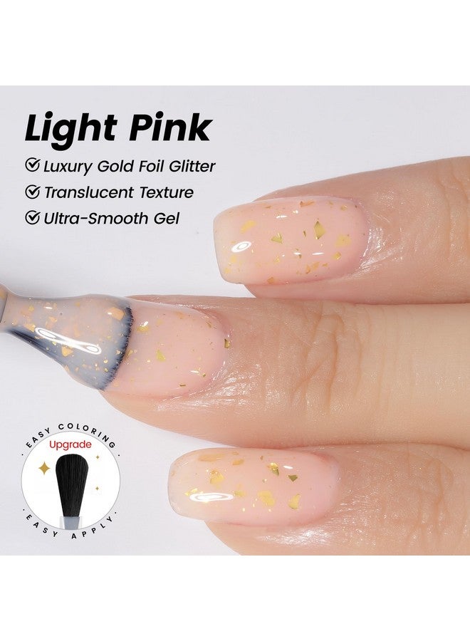 Nude Gel Nail Polish15Ml Translucent Neutral Jelly Sheer Uv Gold Flakes Pastel Pink Glitter Nail Gelnude Pink Gold Foills09