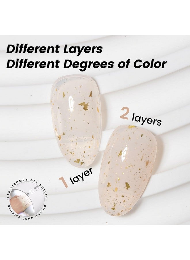 Nude Gel Nail Polish15Ml Translucent Neutral Jelly Sheer Uv Gold Flakes Pastel Pink Glitter Nail Gelnude Pink Gold Foills09