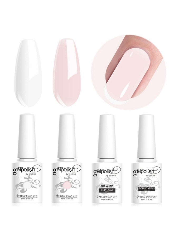 French Manicure French White Pale Pink Nail Gel 4Pcs Set Uv Led Gel Base Coat Top Coat Longlasting Nail Gel Colors Starter Kit 4 Colors 8Ml Set