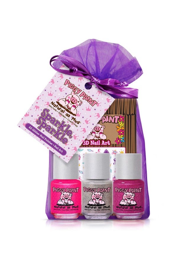 100% Nontoxic Girls Nail Polish Safe Crueltyfree Vegan & Low Odor For Kids Sparkle Sparkle! (Gift Set)