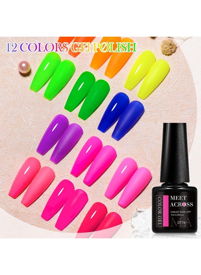 Neon Gel Nail Polish Set 12Pcs Fluorescent Orange Yellow Green Blue Hot Pink Red Purple Spring Summer Nail Polish Set For Halloween