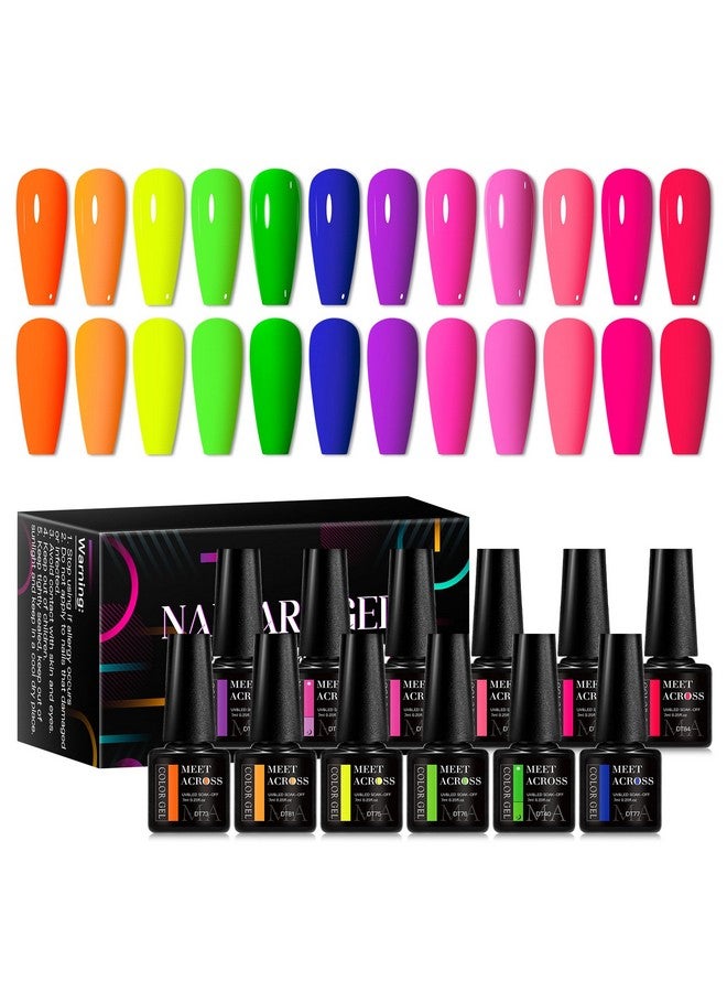 Neon Gel Nail Polish Set 12Pcs Fluorescent Orange Yellow Green Blue Hot Pink Red Purple Spring Summer Nail Polish Set For Halloween