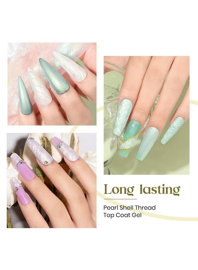 Pearl Top Coat Gel Nail Polish Mermaid Glitter Nail Gel Polish 2In1 Shiny Shell Thread Drawing Soak Off Uv Led Nail Gel For Nail Salon Home Diy Manicure 1Pc 10Ml