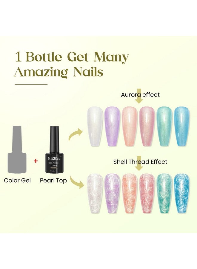 Pearl Top Coat Gel Nail Polish Mermaid Glitter Nail Gel Polish 2In1 Shiny Shell Thread Drawing Soak Off Uv Led Nail Gel For Nail Salon Home Diy Manicure 1Pc 10Ml