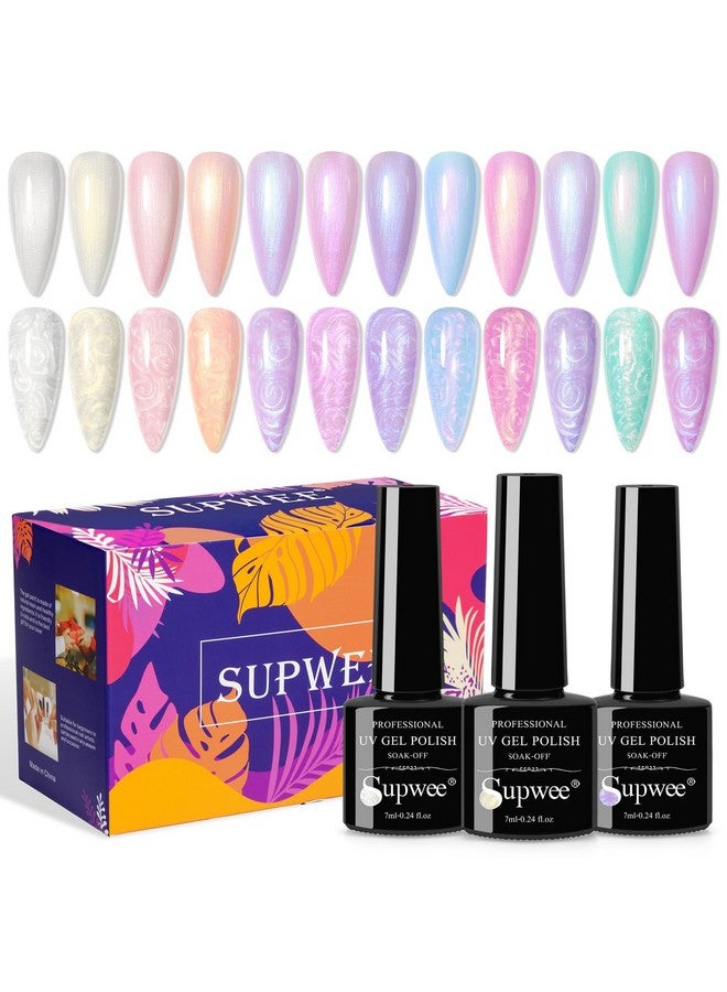 Pearl Gel Nail Polish 12 Colors Shimmer Mermaid Nail Gel Polish White Pink Blue Iridescent Nail Polish Gel Soak Off Uv Gel For Nail Art Polish Diy At Home