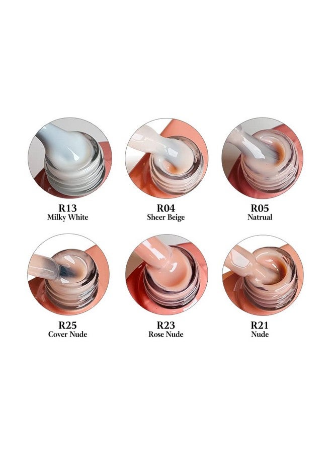 Rubber Base Builder Gel Polish 6Pcs*7.5Ml Set6 In 1 Builder Gel In A Bottlenail Strengthener Base Gel With Jelly Natural Nude Pink Color Uv Gel Nail Polish Kitquick Extension Gel Soak Off