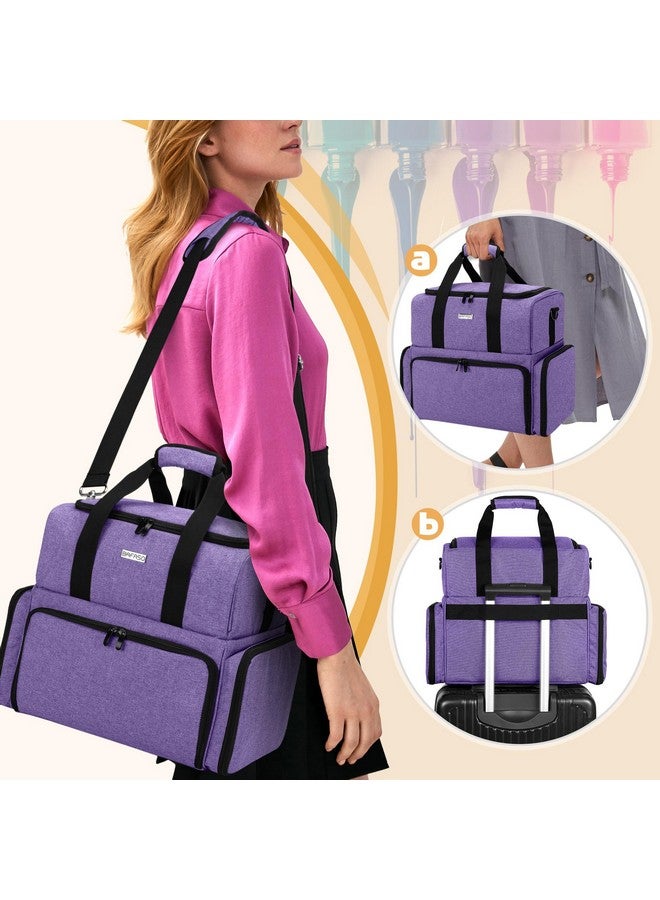 Nail Polish Organizer Holds 80 Bottles (15Ml 0.5 Fl.Oz) And A Uv Nail Lamp Nail Polish Case With 2 Removable Pouches And Manicure Tools Storage Sections (Patented) Purple
