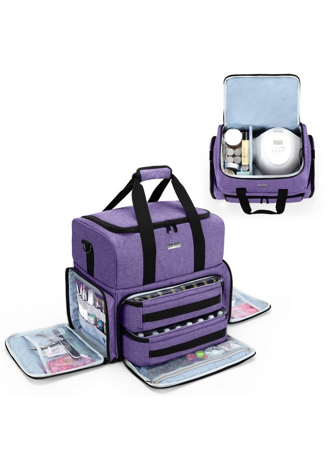 Nail Polish Organizer Holds 80 Bottles (15Ml 0.5 Fl.Oz) And A Uv Nail Lamp Nail Polish Case With 2 Removable Pouches And Manicure Tools Storage Sections (Patented) Purple