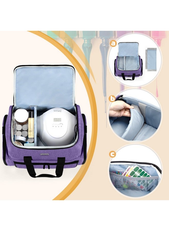 Nail Polish Organizer Holds 80 Bottles (15Ml 0.5 Fl.Oz) And A Uv Nail Lamp Nail Polish Case With 2 Removable Pouches And Manicure Tools Storage Sections (Patented) Purple