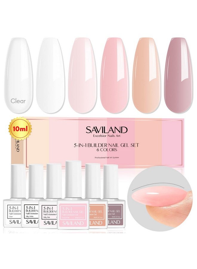 10Ml Builder Nail Gel Set 6 Colors 5 In 1 Clear Milky Pink Nudes Gel Builder In A Bottle Nails Extension Strengthener Gel For Thin And Damaged Nails Hard Gel Kit As Gift For Women