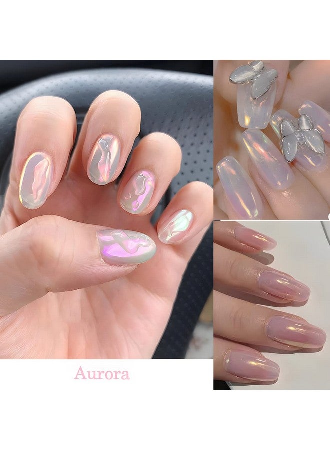 6 Colors Chrome Nail Powder Metallic Mirror Effect Aurora Magic White Pearl Chrome Nails Powder For Nail Art Gel Polish Mica Powder Iridescent Nail Powder Manicure Pigment