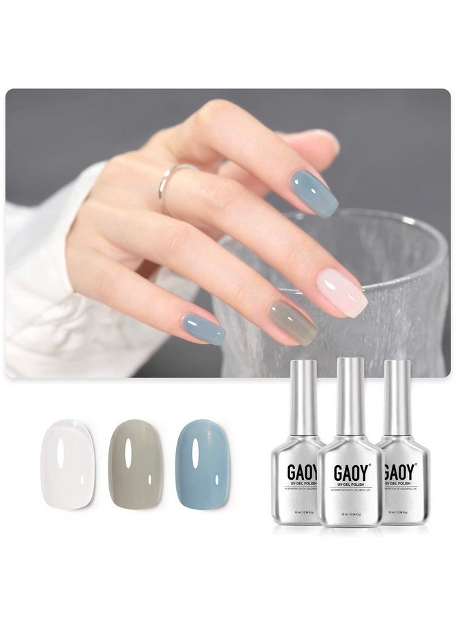 Gel Nail Polish Kit 3 Colors Jelly Milky White Blue Gray Sheer Soak Off Uv Gel Polish Set Cloudy Coast