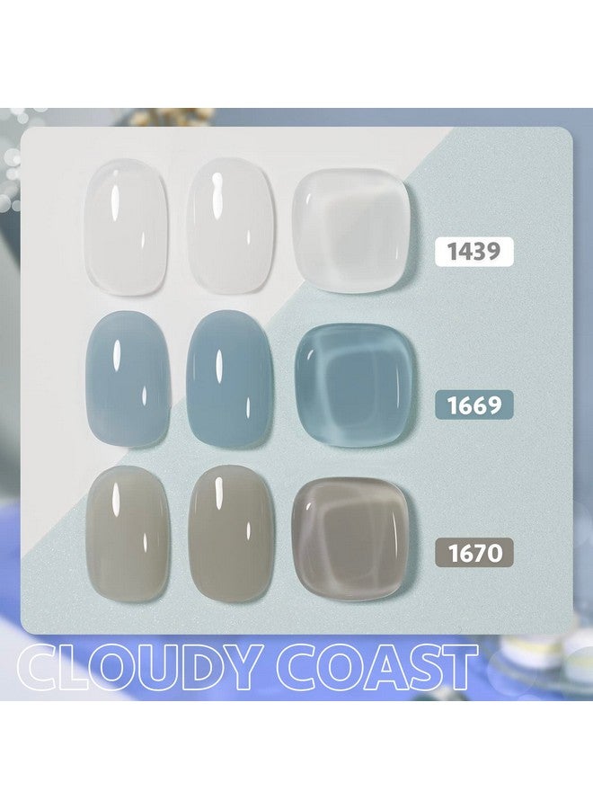 Gel Nail Polish Kit 3 Colors Jelly Milky White Blue Gray Sheer Soak Off Uv Gel Polish Set Cloudy Coast