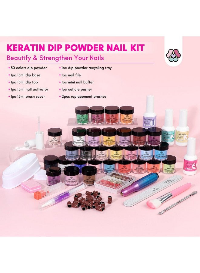 Dip Powder Nail Kit With Drill 30 Colors Keratin Dip Nails Powder Kit Starter Set With Dipping Powder Liquid Set With Top Base Coat Activator For Beginners All Seasons Tones Home Diy Salon