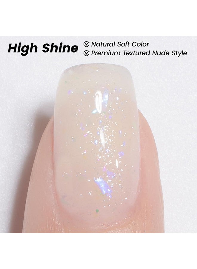 Brocade Glitter Nude Iridescent Gel Nail Polish,15Ml Milky White Shimmer Jelly Translucent Neutral Holographic Sparkly Flakes Uv Spring Nail Gel Varnish,Sf347
