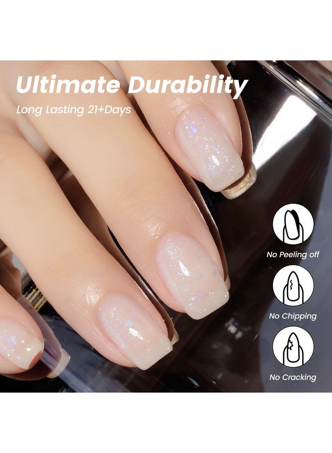 Brocade Glitter Nude Iridescent Gel Nail Polish,15Ml Milky White Shimmer Jelly Translucent Neutral Holographic Sparkly Flakes Uv Spring Nail Gel Varnish,Sf347