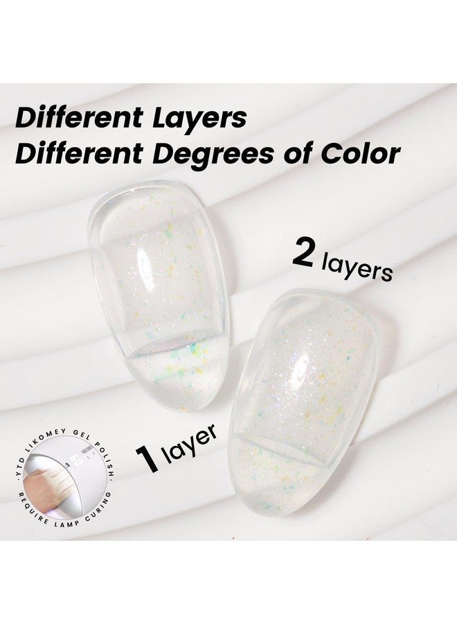 Brocade Glitter Nude Iridescent Gel Nail Polish,15Ml Milky White Shimmer Jelly Translucent Neutral Holographic Sparkly Flakes Uv Spring Nail Gel Varnish,Sf347