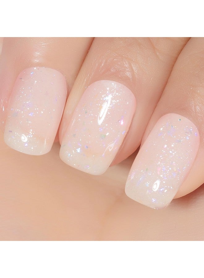 Brocade Glitter Nude Iridescent Gel Nail Polish,15Ml Milky White Shimmer Jelly Translucent Neutral Holographic Sparkly Flakes Uv Spring Nail Gel Varnish,Sf347