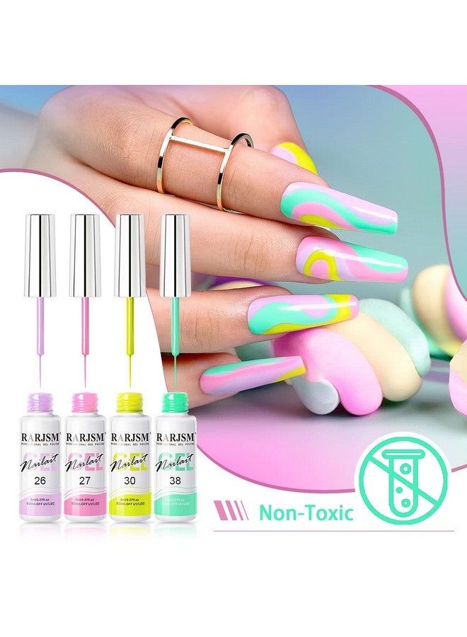 Nail Art Gel Liner 24 Color Line Art Painted Gel Nail Polish Set Pink Blue Green Silver Gold Glitter For Nails Painting Drawing Soak Off Uv Led Curing Requires Bulid In Thin Nail Art Brush