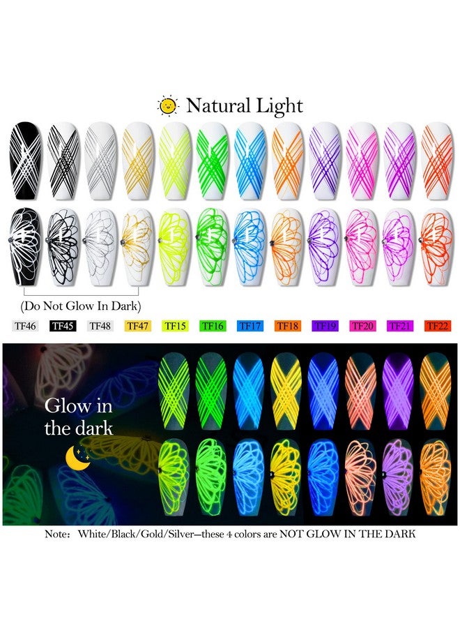 12 Colors Luminous Spider Gel Glow In The Dark Spider Gel For Nail Art Elastic Wire Drawing Gel For Line With Brush Soak Off Uv Led Drawing Gel Nail Art Design Gel With Neon Fluorescent Effect