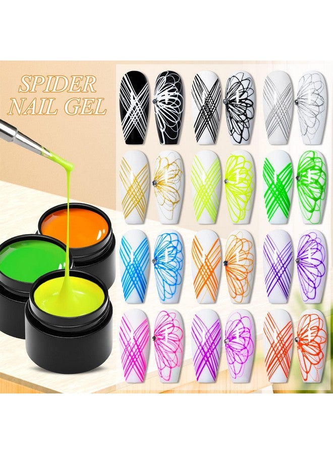 12 Colors Luminous Spider Gel Glow In The Dark Spider Gel For Nail Art Elastic Wire Drawing Gel For Line With Brush Soak Off Uv Led Drawing Gel Nail Art Design Gel With Neon Fluorescent Effect