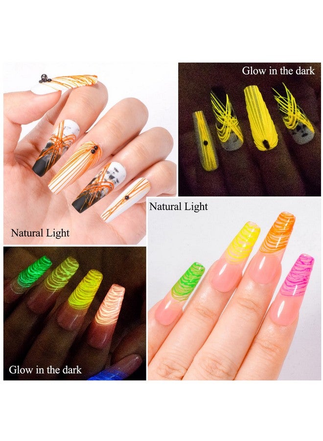 12 Colors Luminous Spider Gel Glow In The Dark Spider Gel For Nail Art Elastic Wire Drawing Gel For Line With Brush Soak Off Uv Led Drawing Gel Nail Art Design Gel With Neon Fluorescent Effect