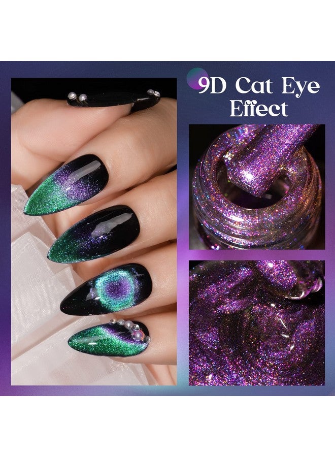 9D Cat Eye Gel Nail Polish 2 Colors Cyan And Purple Holographic Galaxy Cateye Magnetic Nail Polish Gel Magic Cateye Manicure Nail Art Set 10Ml