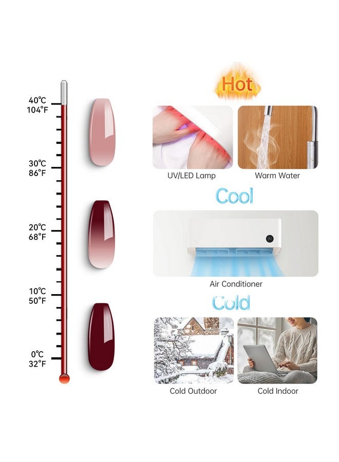 Color Changing Gel Nail Polish,15Ml Translucent Nude Pink To Burgundy Red Mood Temperature Change Colors Thermal Spring Uv Nail Gel Varnish,Wb08