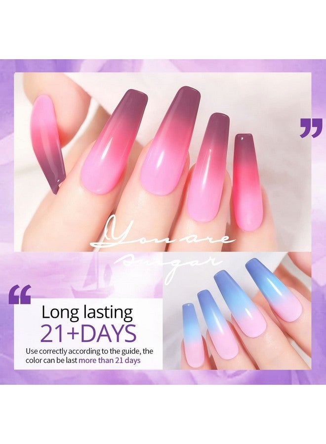 Color Changing Gel Nail Polish Set 6 Colors Temperature Red Pink Purple Mood Changing Long Lasting Soak Off Manicure Diy Home Kit For Women